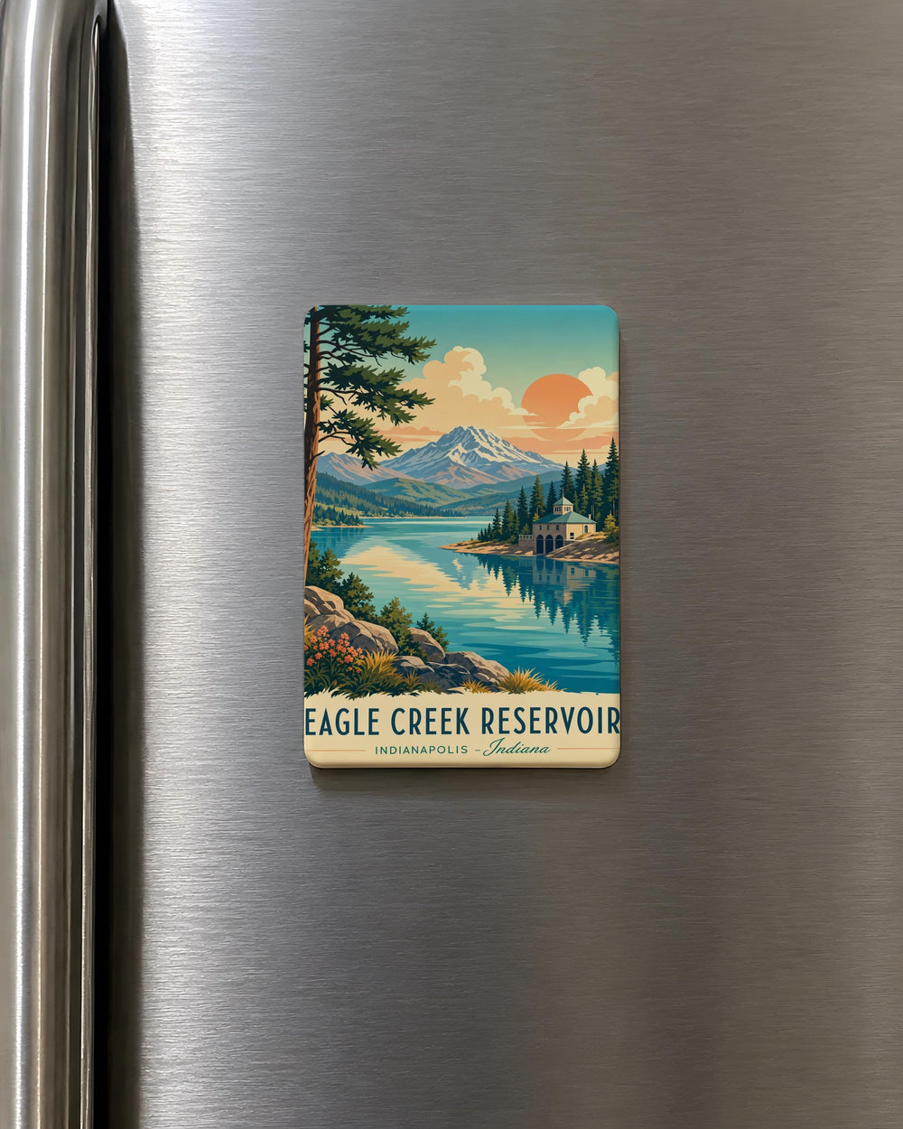 Eagle Creek Reservoir Fridge Magnet, Indiana Lake Souvenir, Boating Fishing Nature Scenery Gift, Travel Keepsake Magnet