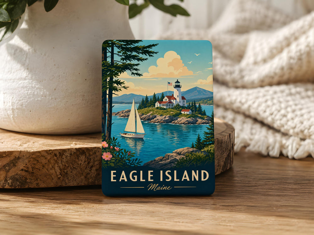 Eagle Island Maine Fridge Magnet, Coastal Maine Island Souvenir Magnet, Eagle Island ME Travel Keepsake Gift