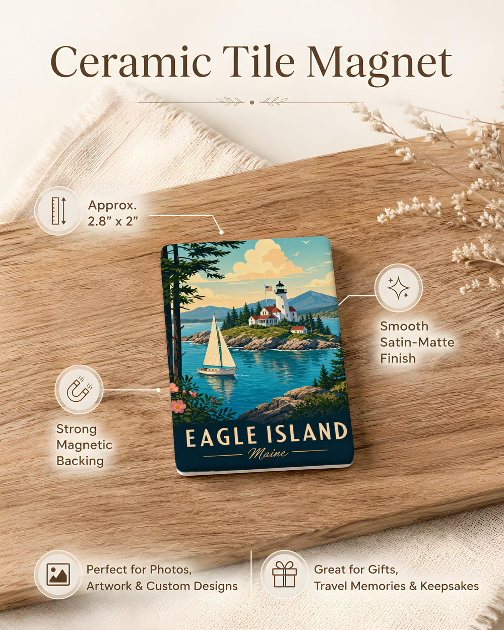 Eagle Island Maine Fridge Magnet, Coastal Maine Island Souvenir Magnet, Eagle Island ME Travel Keepsake Gift