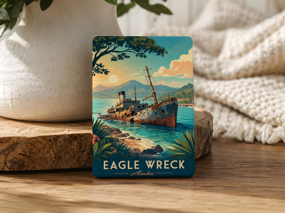 Eagle Wreck Fridge Magnet, Bald Eagle on Shipwreck Ocean Coast Souvenir Magnet, Nautical Wildlife Refrigerator Magnet