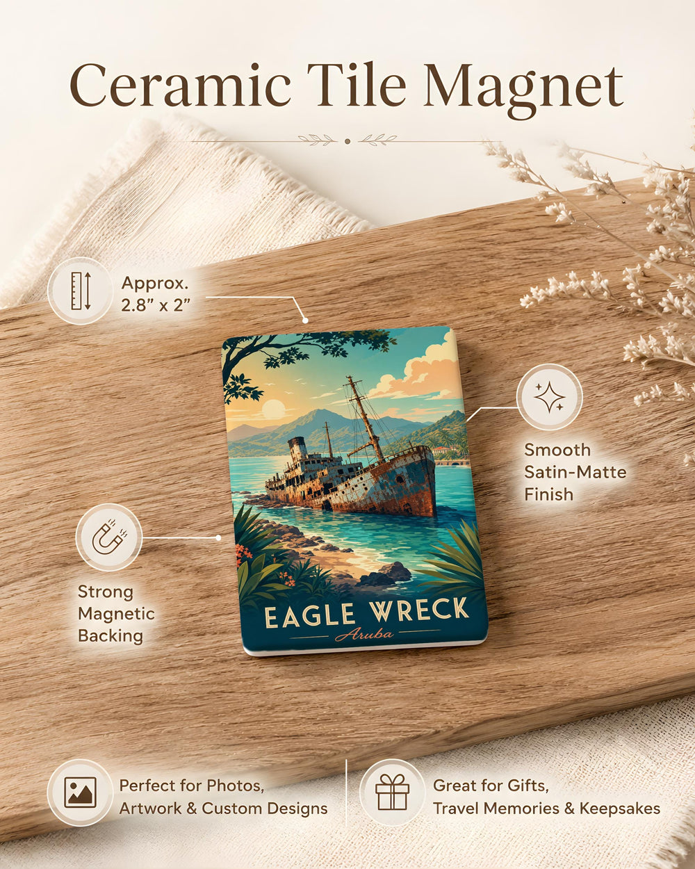 Eagle Wreck Fridge Magnet, Bald Eagle on Shipwreck Ocean Coast Souvenir Magnet, Nautical Wildlife Refrigerator Magnet