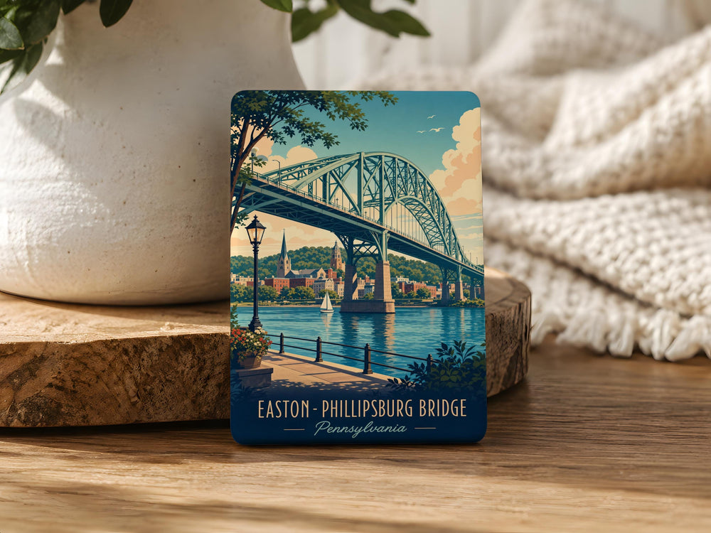 Easton-Phillipsburg Bridge Fridge Magnet, Delaware River Crossing Souvenir, Easton PA & Phillipsburg NJ Landmark Magnet