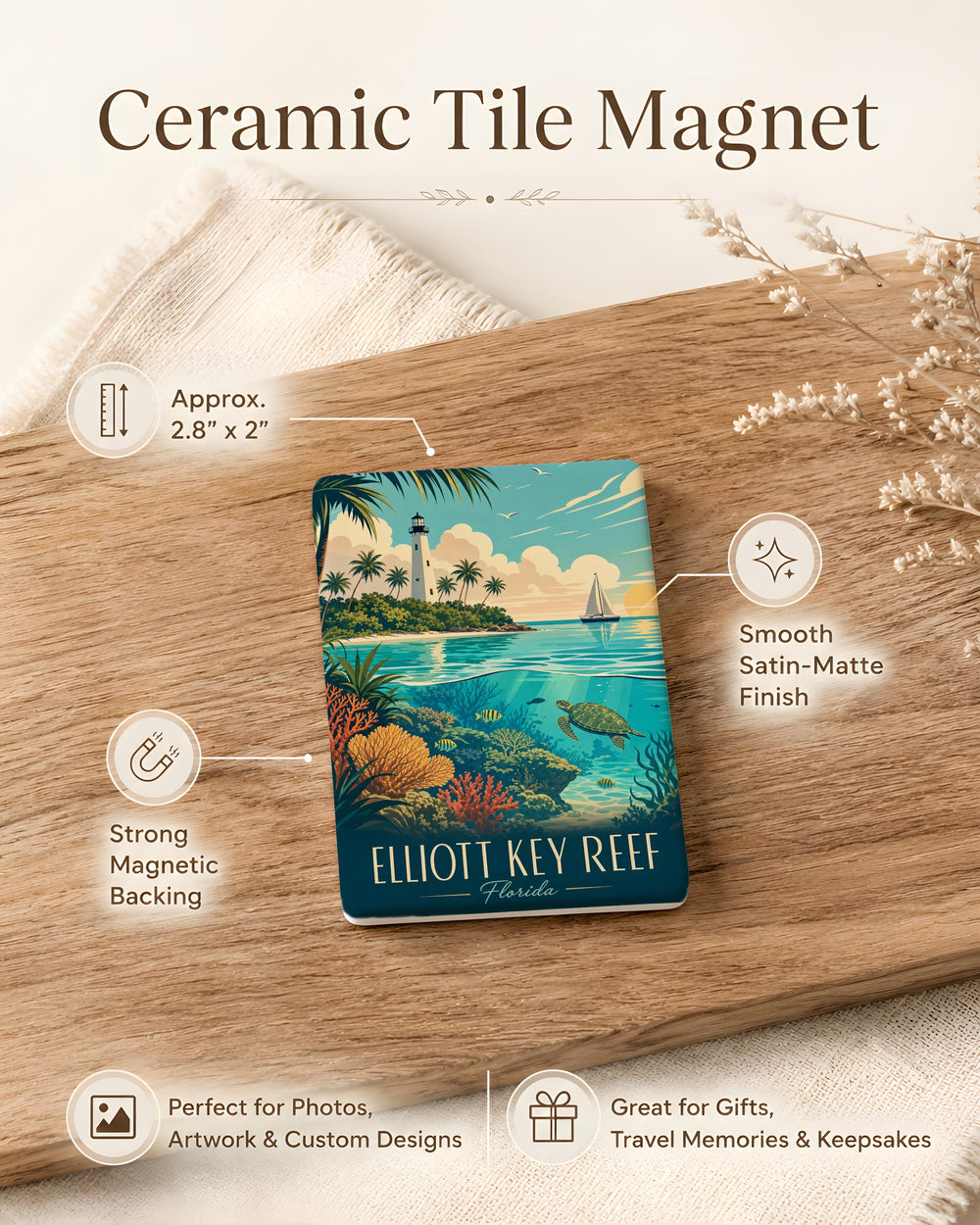 Elliott Key Reef Fridge Magnet, Florida Keys Coral Reef Ocean Sea Life Souvenir Magnet, Tropical Island Reef Decor Gift