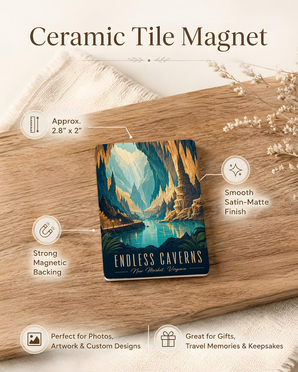 Endless Caverns Fridge Magnet, Underground Cave Tunnels, Stalactites & Stalagmites, Spelunking Adventure Souvenir Magnet