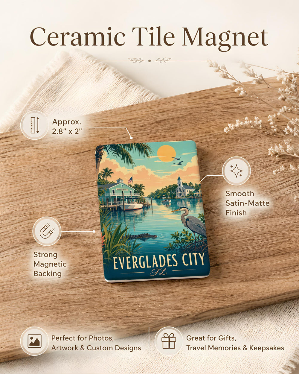 Everglades City FL Fridge Magnet, Florida Souvenir Magnet, Everglades National Park Travel Keepsake, Coastal Town Gift