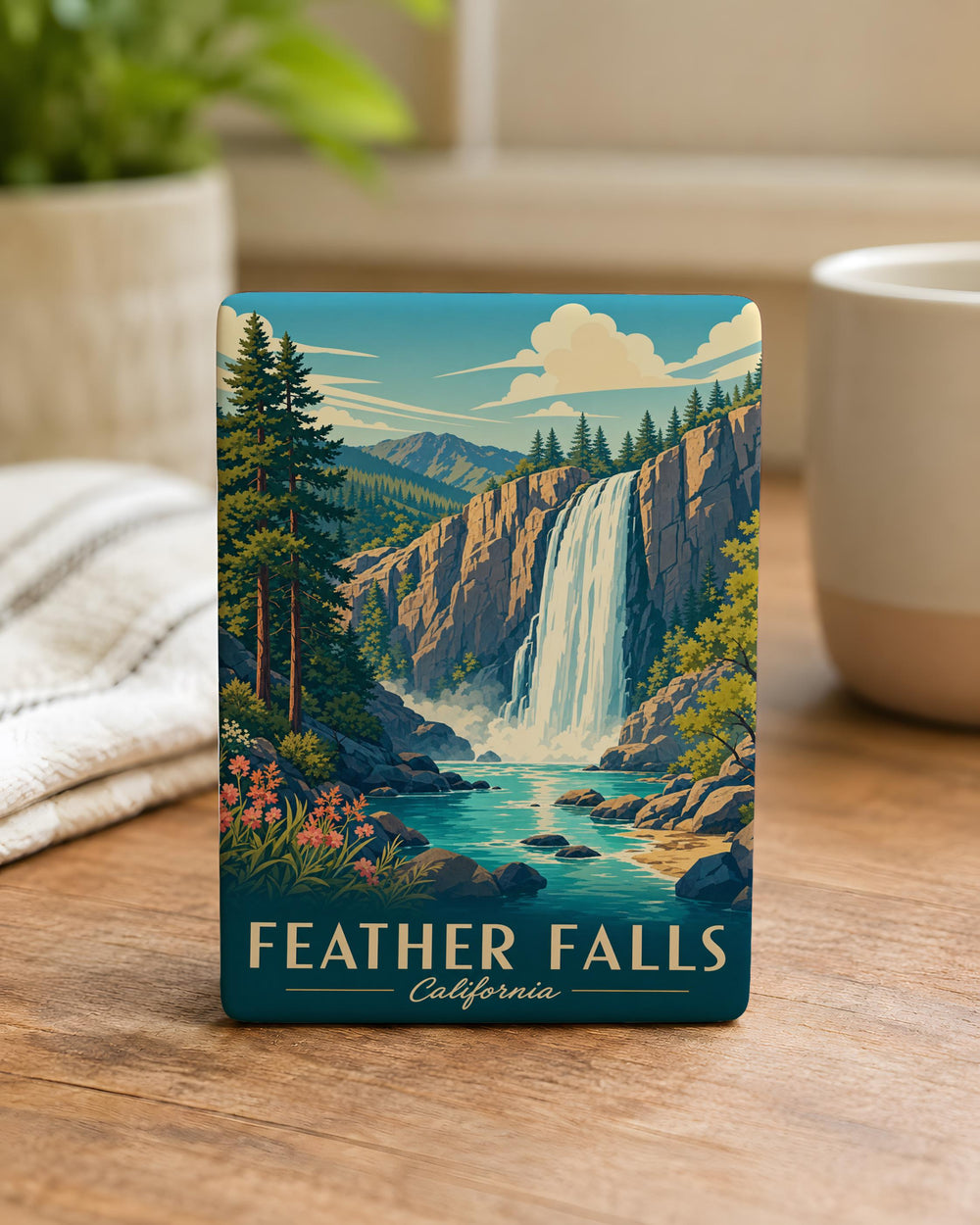 Feather Falls Fridge Magnet, Waterfall Nature Souvenir Magnet, Outdoor Adventure Kitchen Decor, Mountain Stream Keepsake Magnet