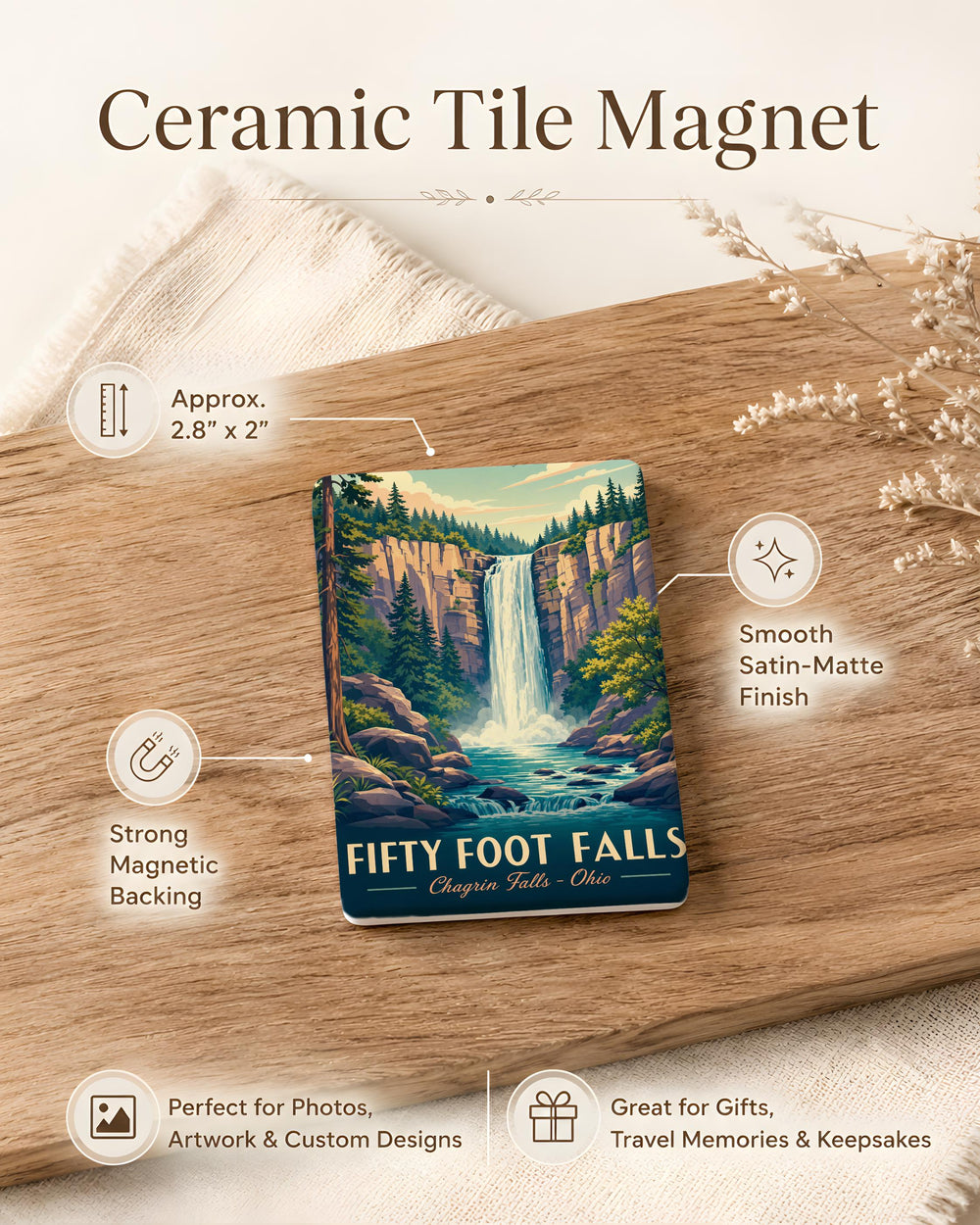Fifty Foot Falls Fridge Magnet, Waterfall Souvenir Magnet, Nature Landmark Travel Gift, Outdoor Adventure Keepsake