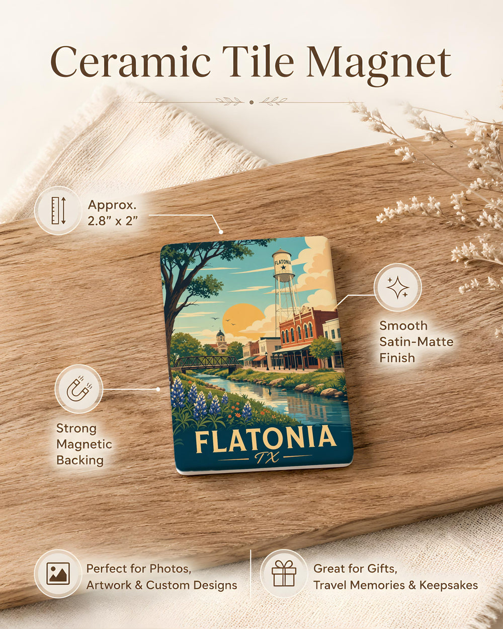 Flatonia TX Fridge Magnet, Flatonia Texas Souvenir Magnet, Small Town Texas Travel Keepsake Magnet
