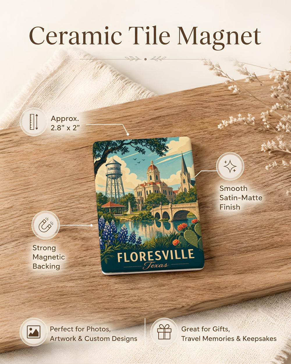 Floresville TX Fridge Magnet, Floresville Texas Souvenir Magnet, Wilson County Travel Gift, Hometown Keepsake Magnet
