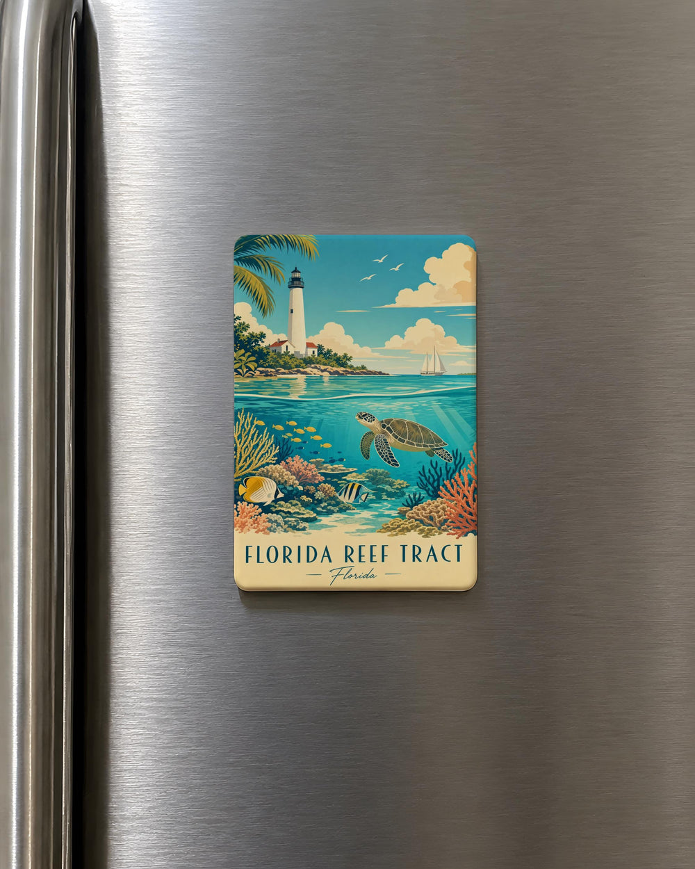 Florida Reef Tract Fridge Magnet, Florida Keys Coral Reef Ocean Sea Life Souvenir Magnet, Coastal Marine Nature Gift
