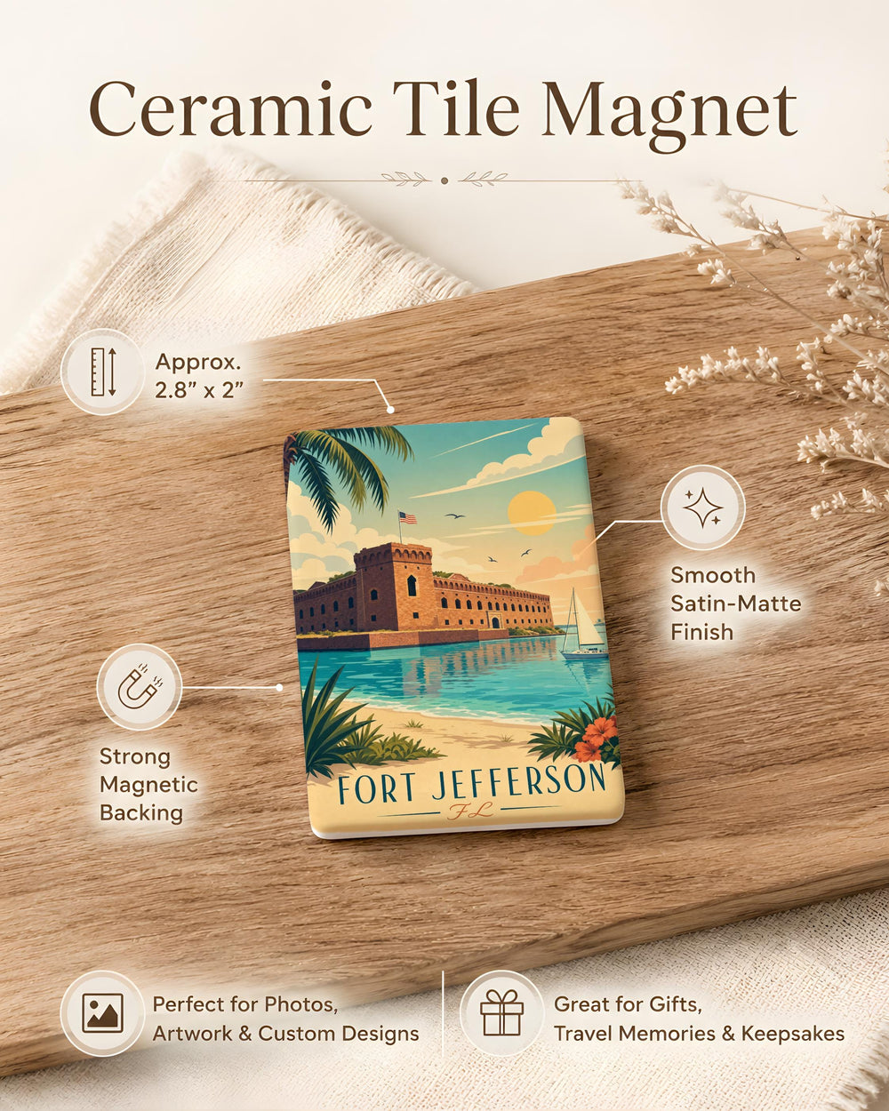 Fort Jefferson Florida Fridge Magnet, Dry Tortugas National Park Souvenir, Historic Coastal Fort Travel Keepsake Gift