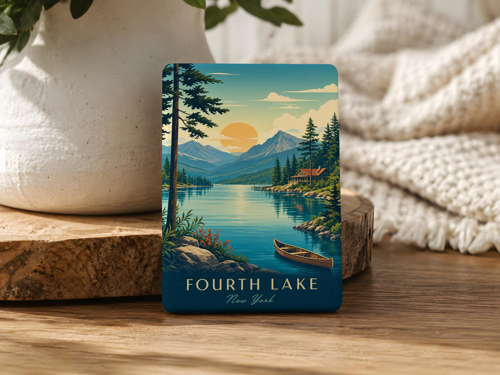 Fourth Lake Fridge Magnet, Adirondack Lake Souvenir Magnet, Fourth Lake NY, Waterfront Cabin & Pine Trees Magnet, Lake House Decor