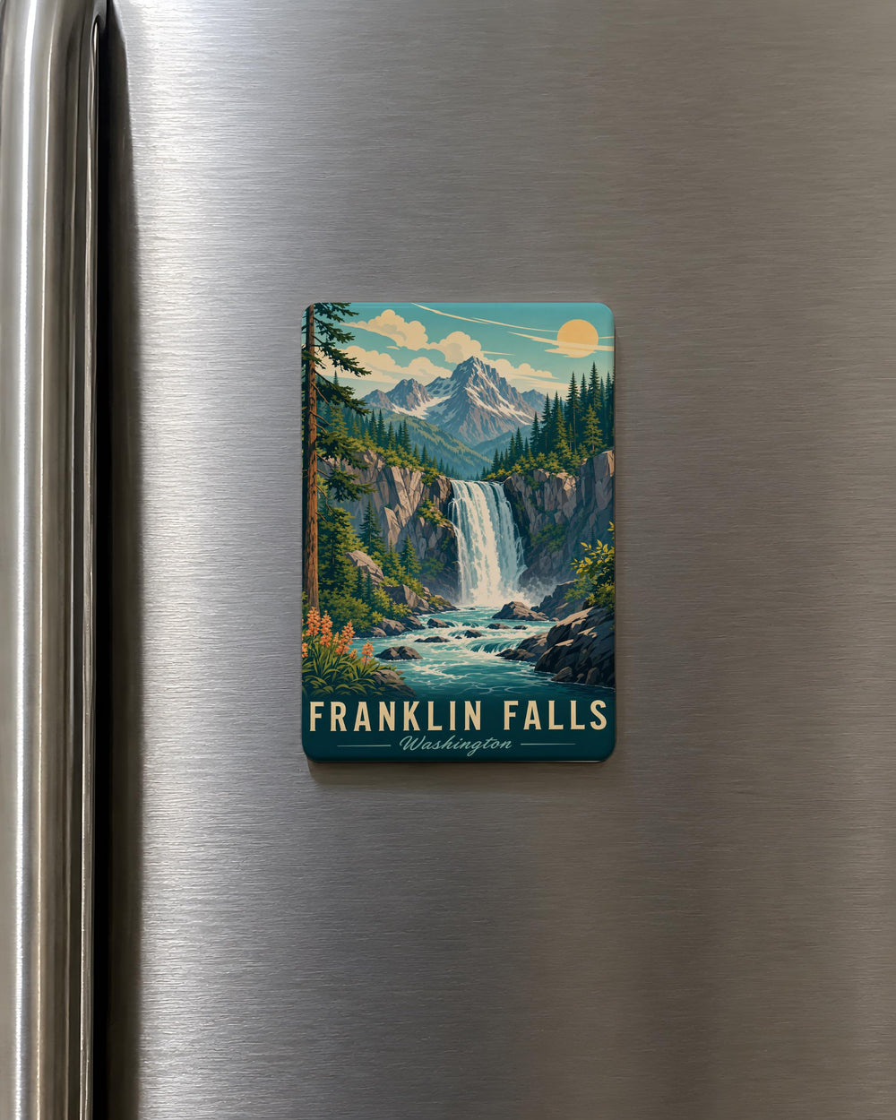 Franklin Falls Washington Fridge Magnet, Franklin Falls Waterfall Souvenir Magnet, Snoqualmie Pass Washington Travel Magnet