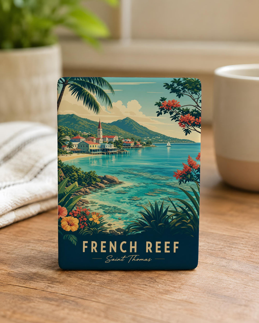 French Reef Fridge Magnet, Coral Reef Ocean Scene Souvenir Magnet, Tropical Sea Life Reef Decor Magnet