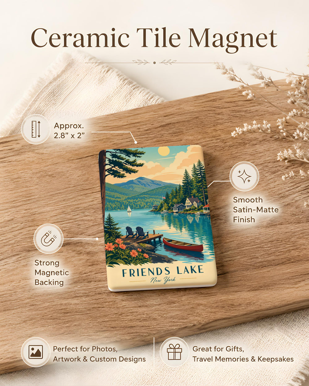 Friends Lake Fridge Magnet, Adirondack Lake Souvenir Magnet, Lake House Cabin Vacation Keepsake, New York Lake Decor Magnet