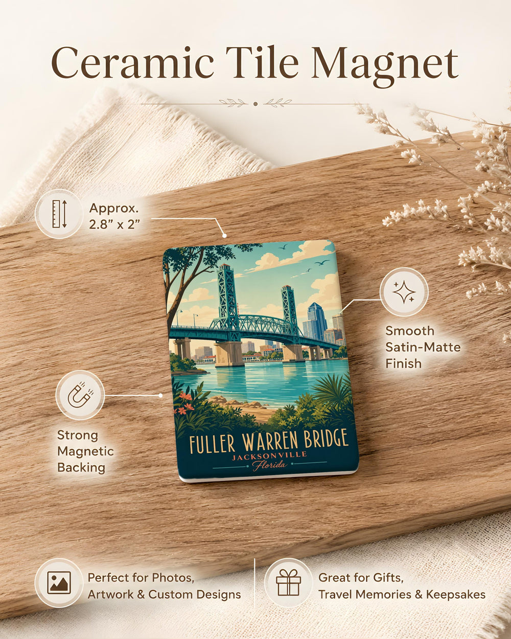 Fuller Warren Bridge Fridge Magnet, Jacksonville Florida Landmark Souvenir Magnet, St Johns River Bridge Magnet