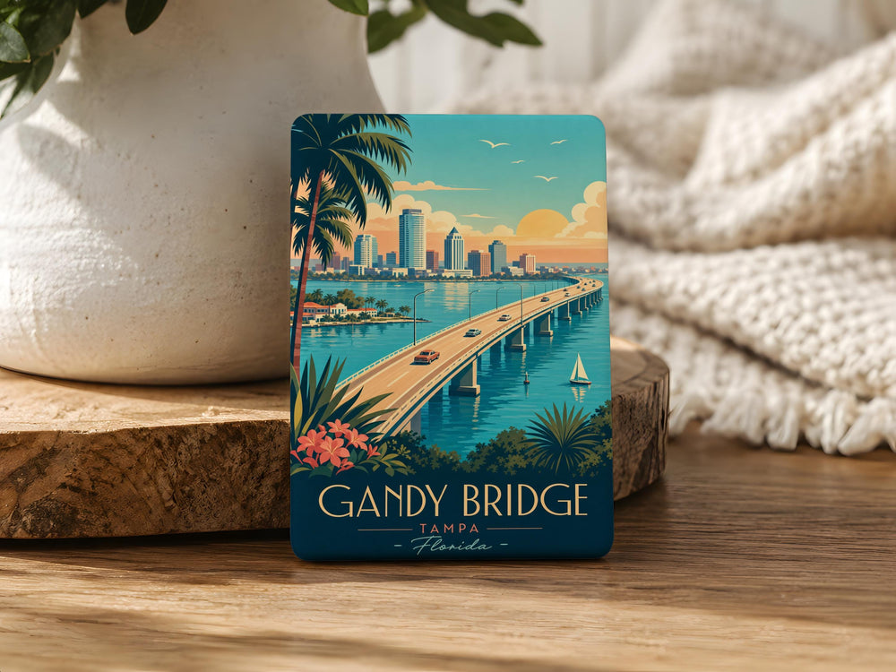 Gandy Bridge Fridge Magnet, Tampa Bay Florida Landmark Souvenir Magnet, Coastal Bridge Travel Gift