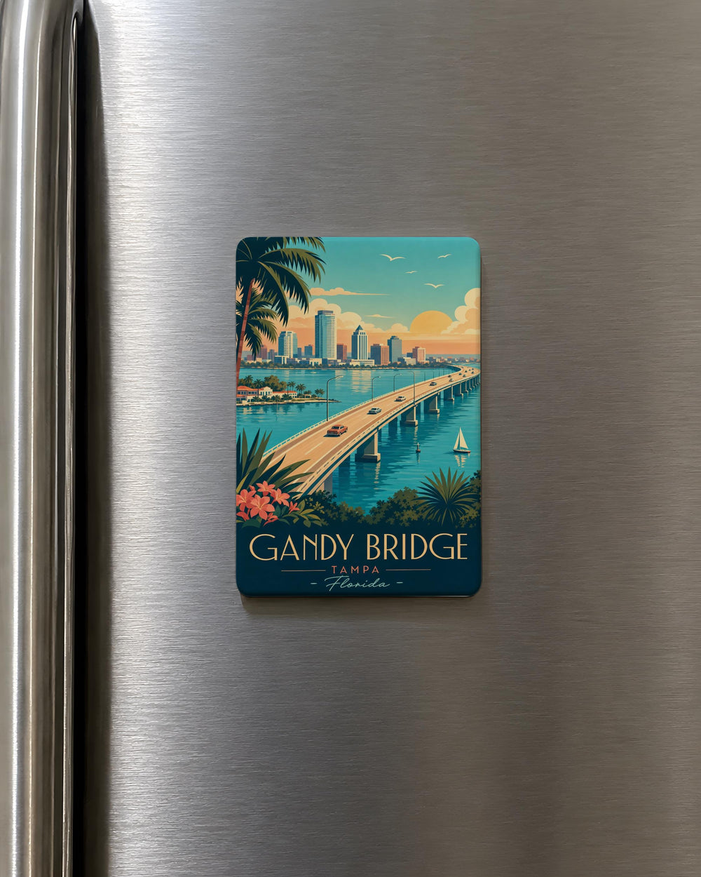 Gandy Bridge Fridge Magnet, Tampa Bay Florida Landmark Souvenir Magnet, Coastal Bridge Travel Gift