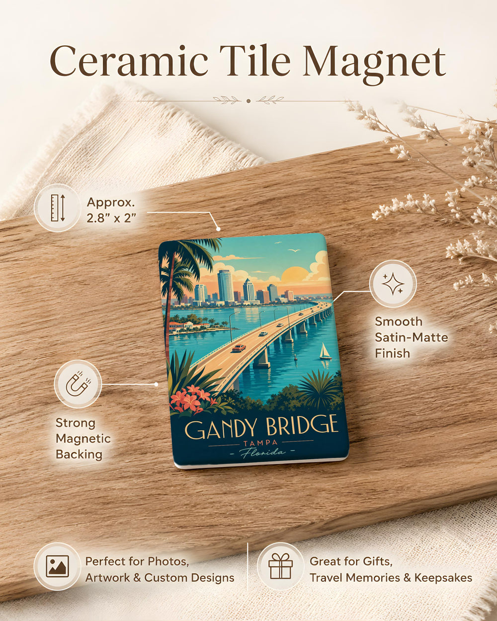 Gandy Bridge Fridge Magnet, Tampa Bay Florida Landmark Souvenir Magnet, Coastal Bridge Travel Gift