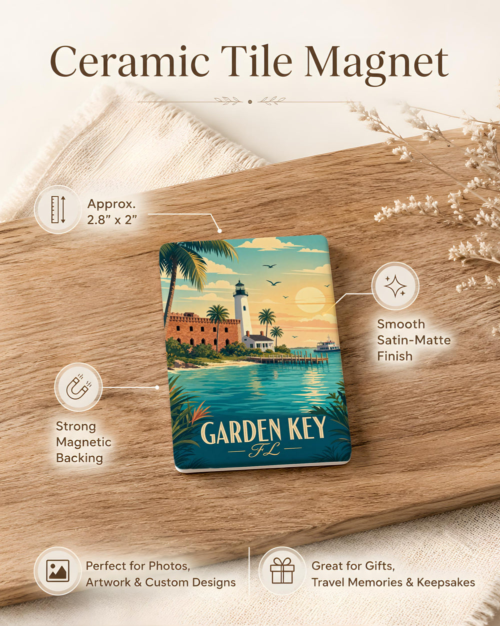 Garden Key Florida Fridge Magnet, Florida Keys Souvenir Magnet, Tropical Island Travel Gift, Key West Vacation Keepsake