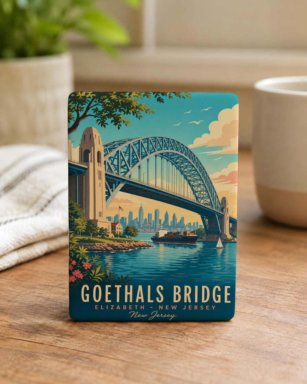 Goethals Bridge Fridge Magnet, Staten Island to New Jersey Bridge Landmark Souvenir Magnet, New York City Bridge Magnet