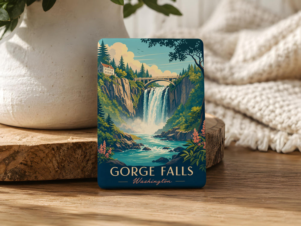 Gorge Falls Fridge Magnet, Waterfall Gorge Scenic Souvenir Magnet, Nature Landscape Refrigerator Magnet