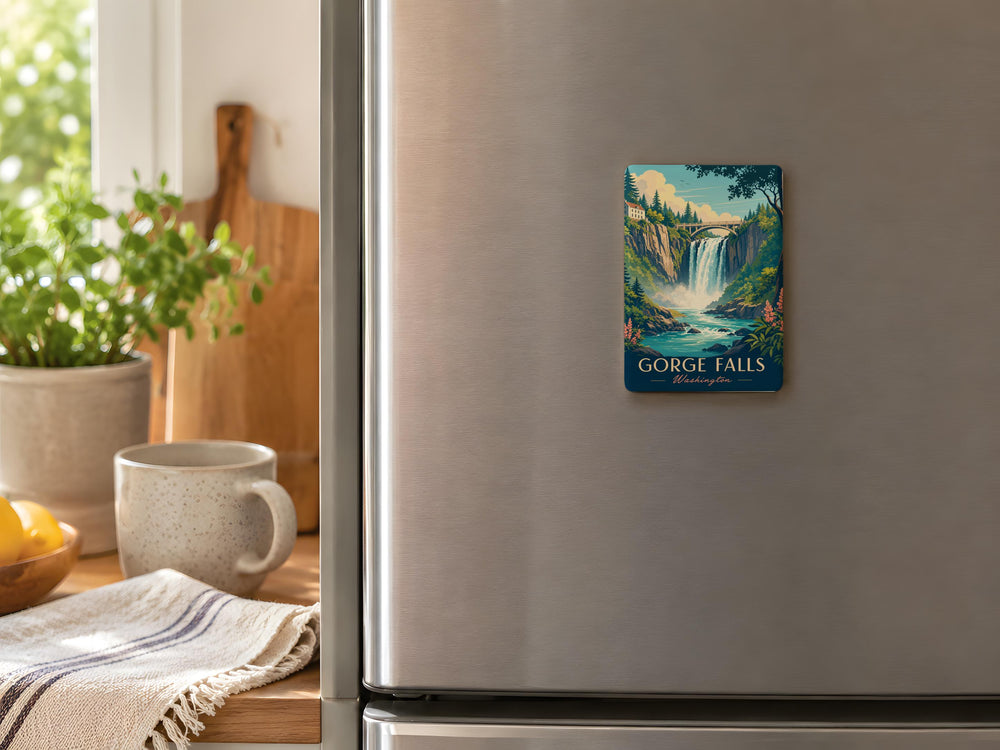 Gorge Falls Fridge Magnet, Waterfall Gorge Scenic Souvenir Magnet, Nature Landscape Refrigerator Magnet