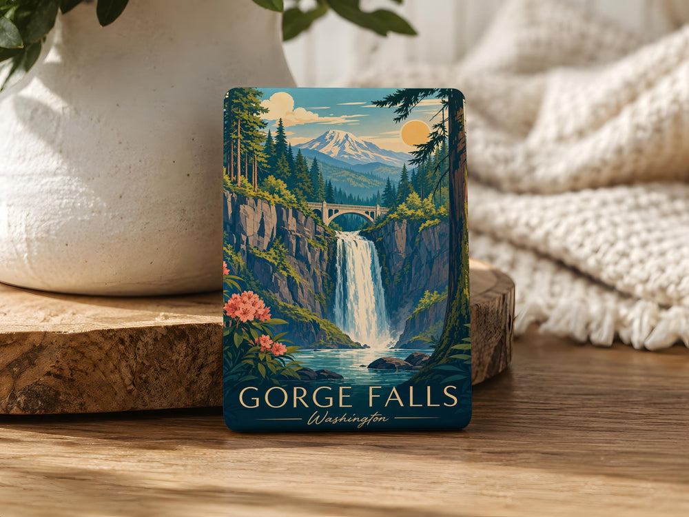 Gorge Falls Washington Fridge Magnet, Waterfall Scenic Souvenir Magnet, Pacific Northwest Travel Keepsake Magnet