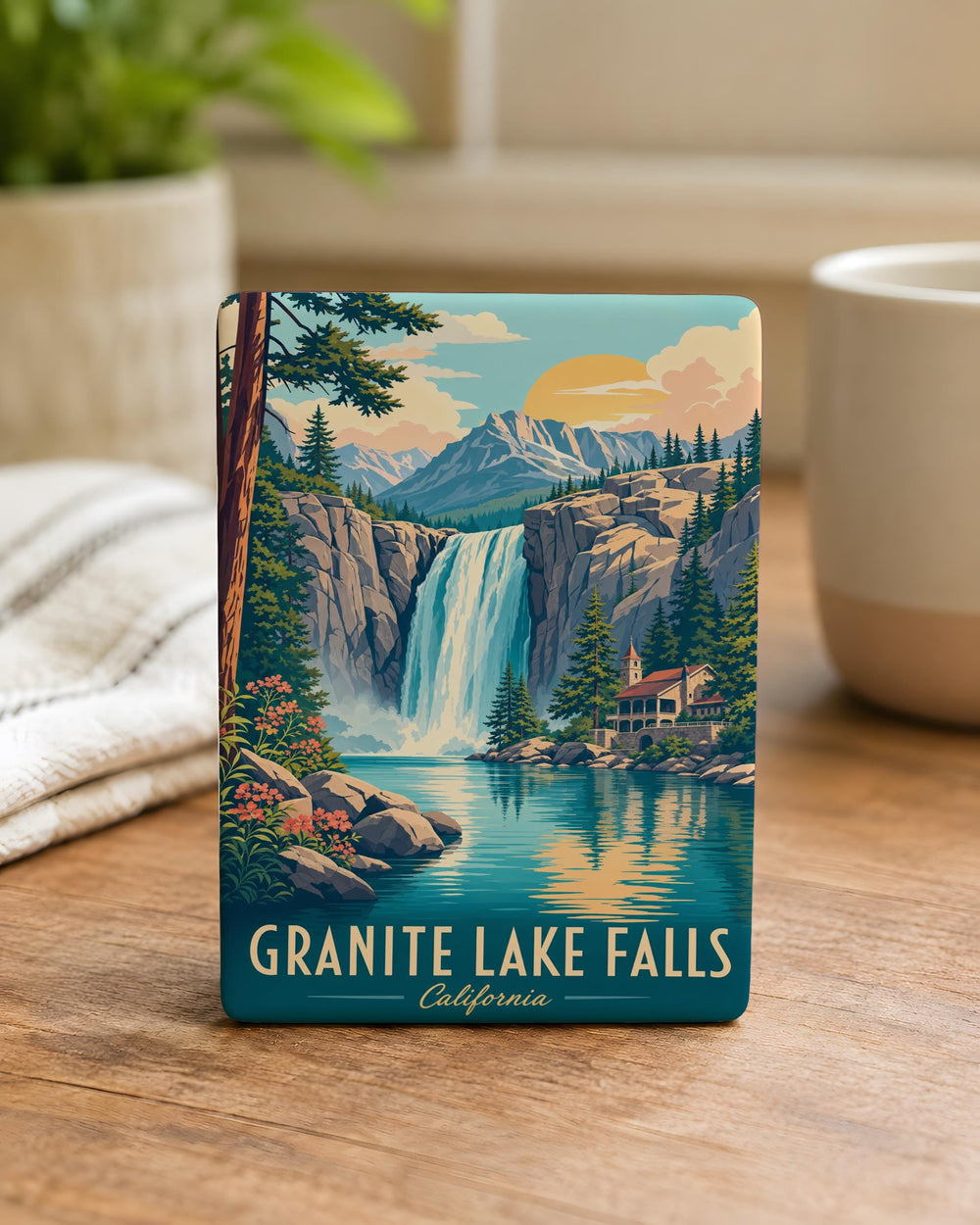 Granite Lake Falls Fridge Magnet, Waterfall and Mountain Lake Souvenir Magnet, Nature Travel Keepsake Gift