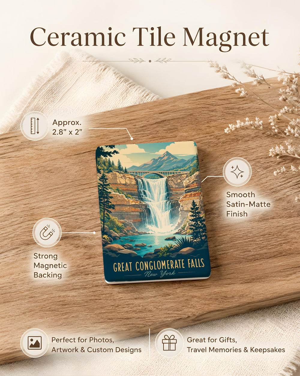 Great Conglomerate Falls Fridge Magnet, Waterfall Landmark Souvenir Magnet, Nature Travel Keepsake Magnet