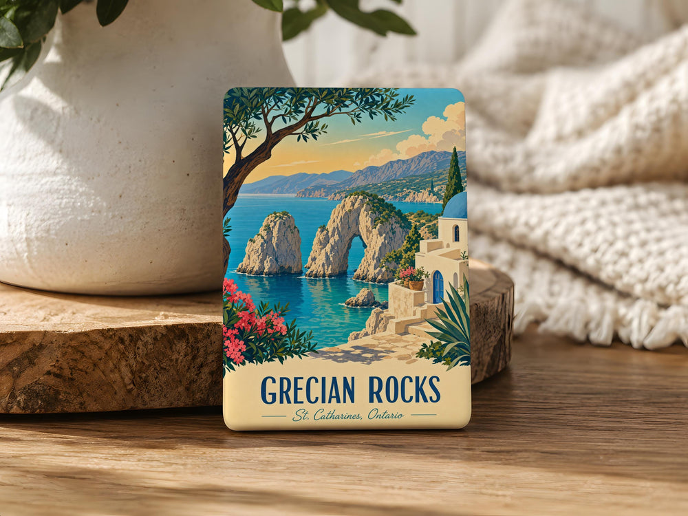 Grecian Rocks Fridge Magnet, Greece Coastal Rock Formations Souvenir Magnet, Mediterranean Seaside Travel Gift