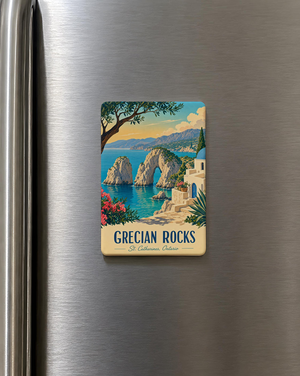 Grecian Rocks Fridge Magnet, Greece Coastal Rock Formations Souvenir Magnet, Mediterranean Seaside Travel Gift