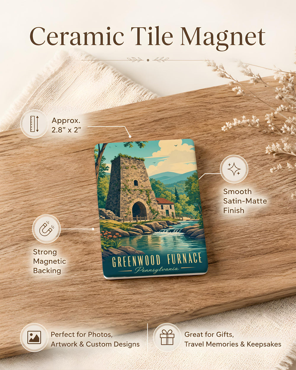 Greenwood Furnace Fridge Magnet, Greenwood Furnace State Park Souvenir Magnet, Pennsylvania Travel Keepsake Magnet