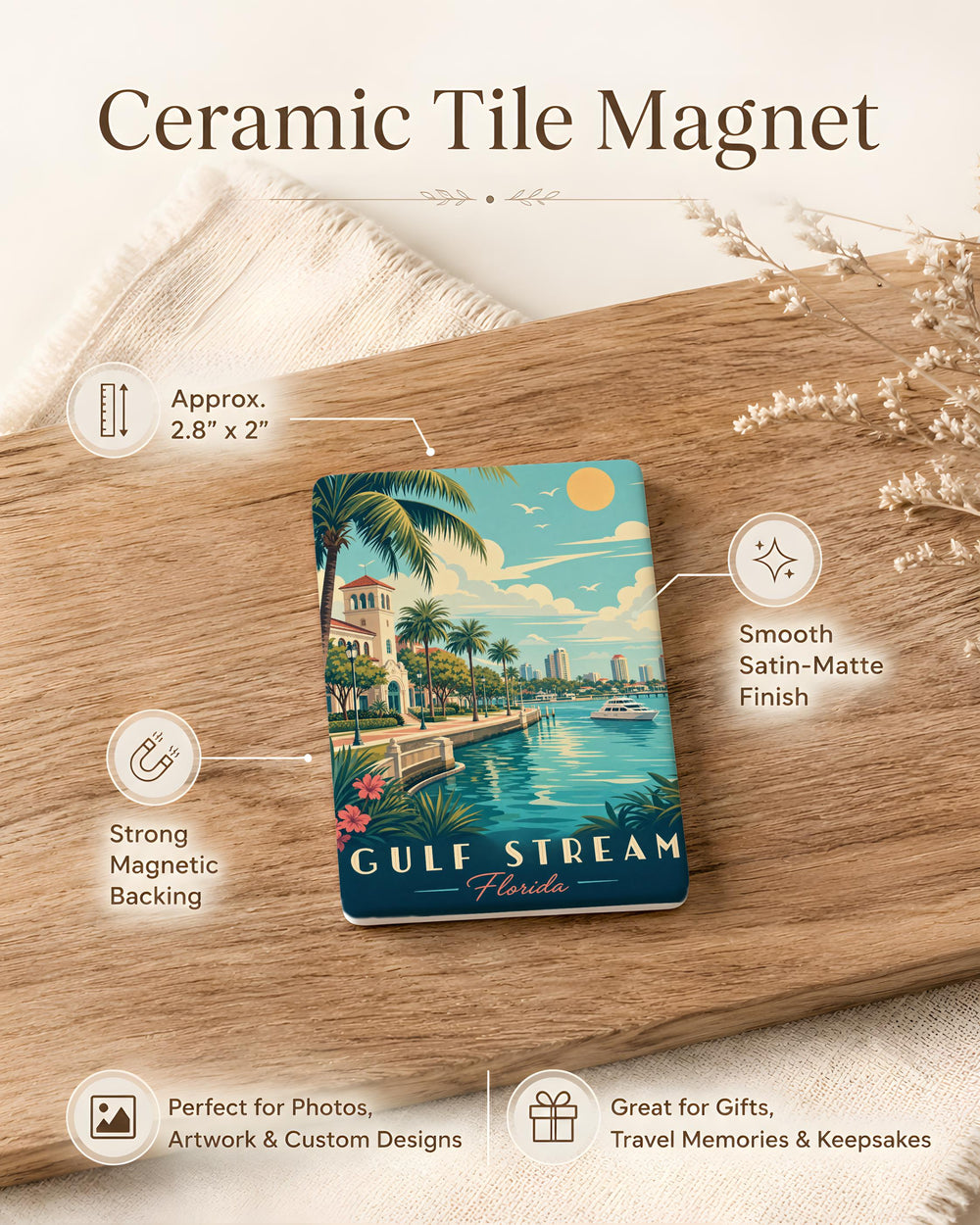 Gulf Stream Florida Fridge Magnet, Ocean Current Map Magnet, Florida Coast Nautical Souvenir Magnet