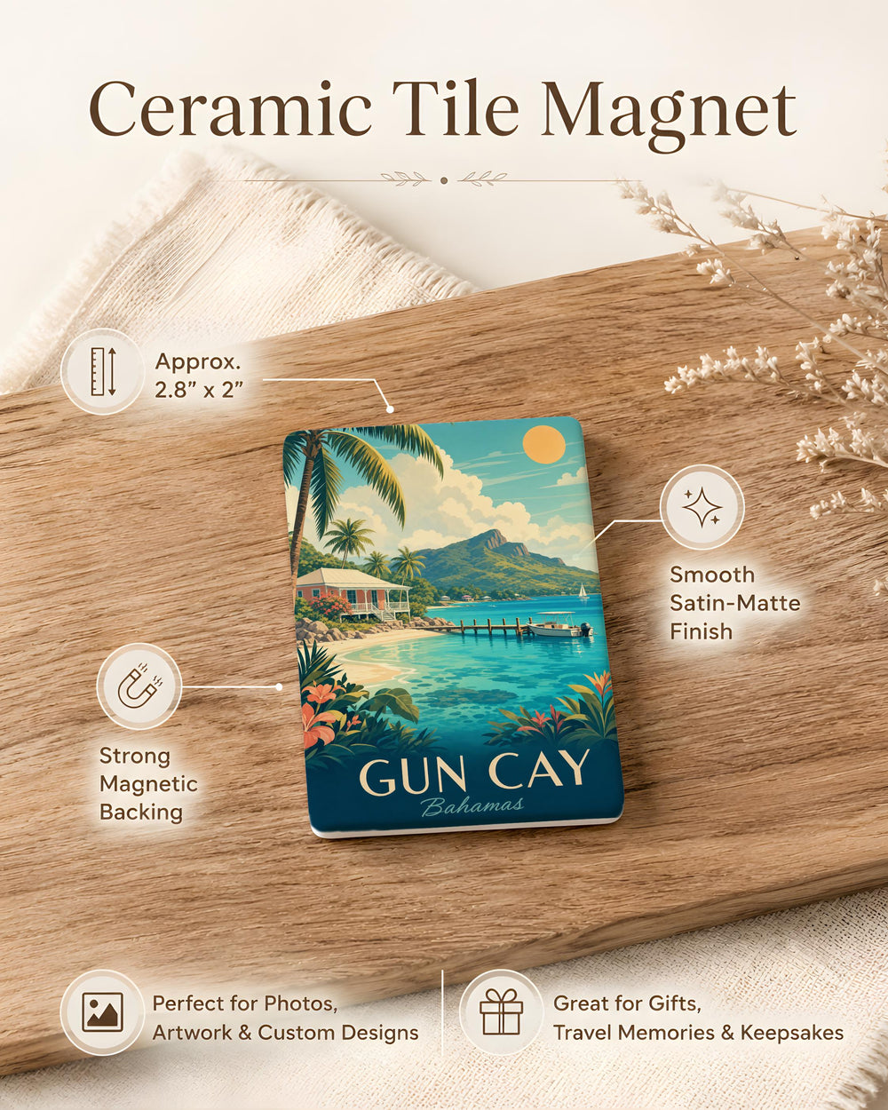 Gun Cay Fridge Magnet, Bahamas Island Souvenir Magnet, Tropical Beach Travel Keepsake, Coastal Decor Magnet