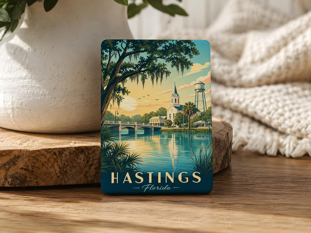 Hastings Florida Fridge Magnet, Hastings FL Souvenir Magnet, Florida Travel Gift, City Landmark Keepsake Magnet