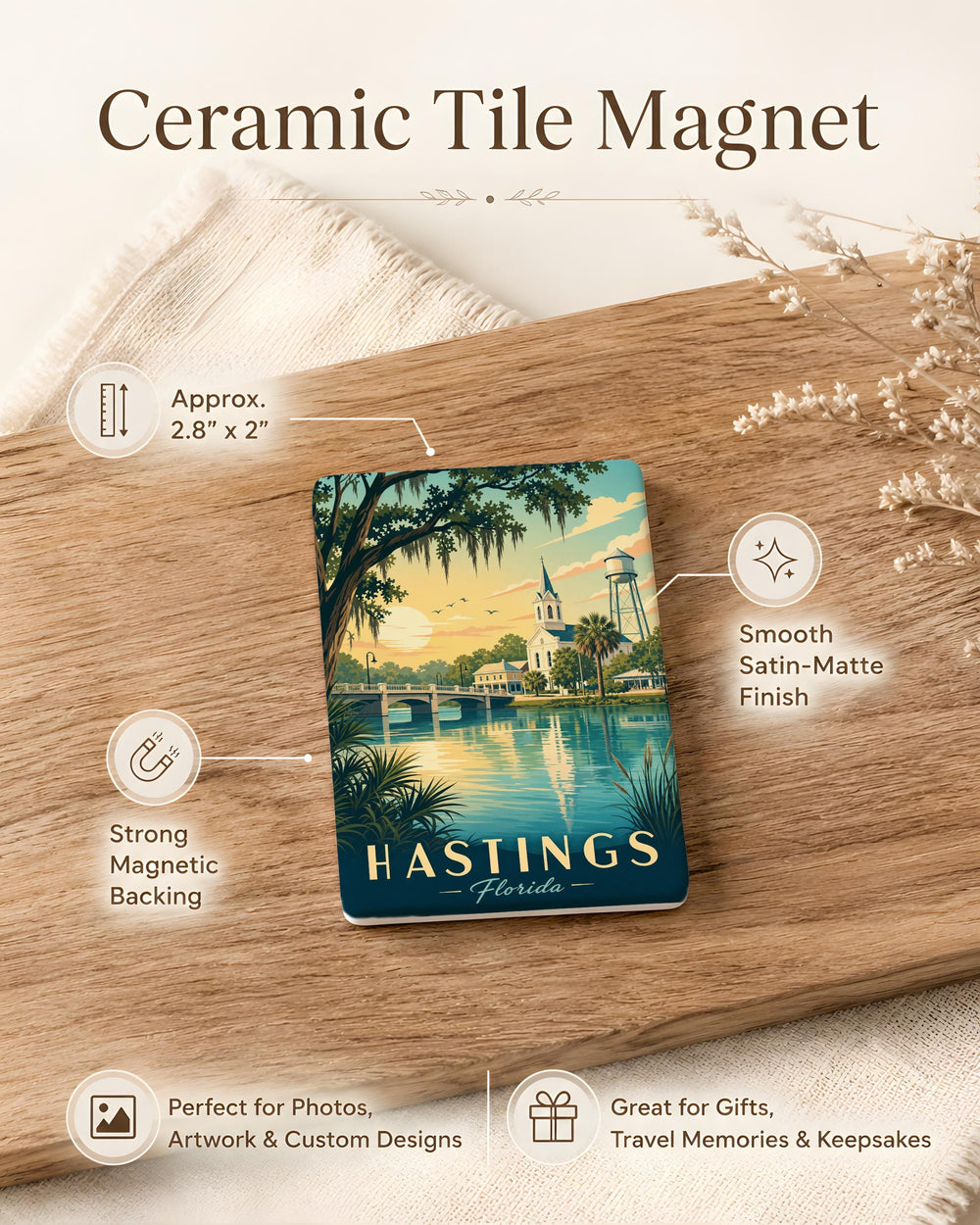 Hastings Florida Fridge Magnet, Hastings FL Souvenir Magnet, Florida Travel Gift, City Landmark Keepsake Magnet