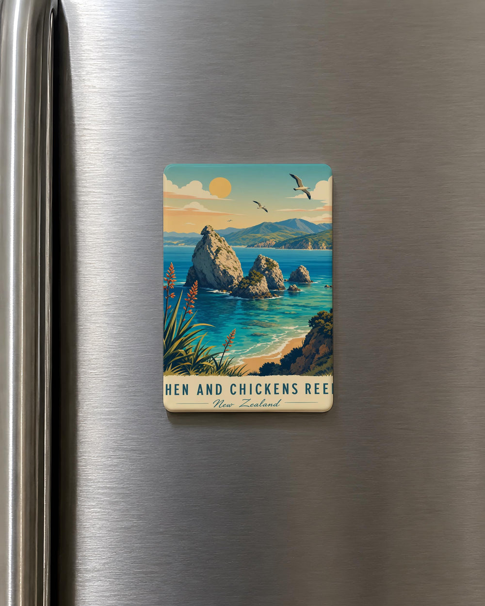 Hen and Chickens Reef Fridge Magnet, Coastal Rock Formation Souvenir Magnet, Seaside Landmark Kitchen Decor Magnet