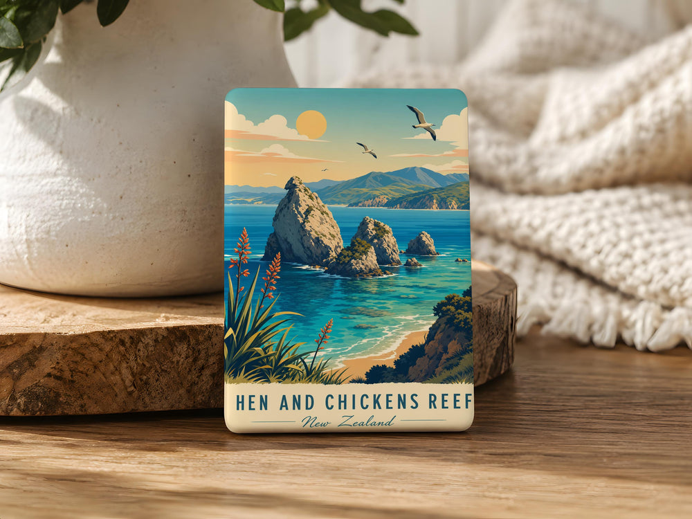 Hen and Chickens Reef Fridge Magnet, Coastal Rock Formation Souvenir Magnet, Seaside Landmark Kitchen Decor Magnet
