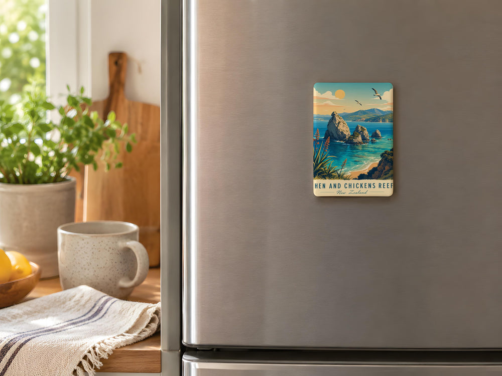 Hen and Chickens Reef Fridge Magnet, Coastal Rock Formation Souvenir Magnet, Seaside Landmark Kitchen Decor Magnet