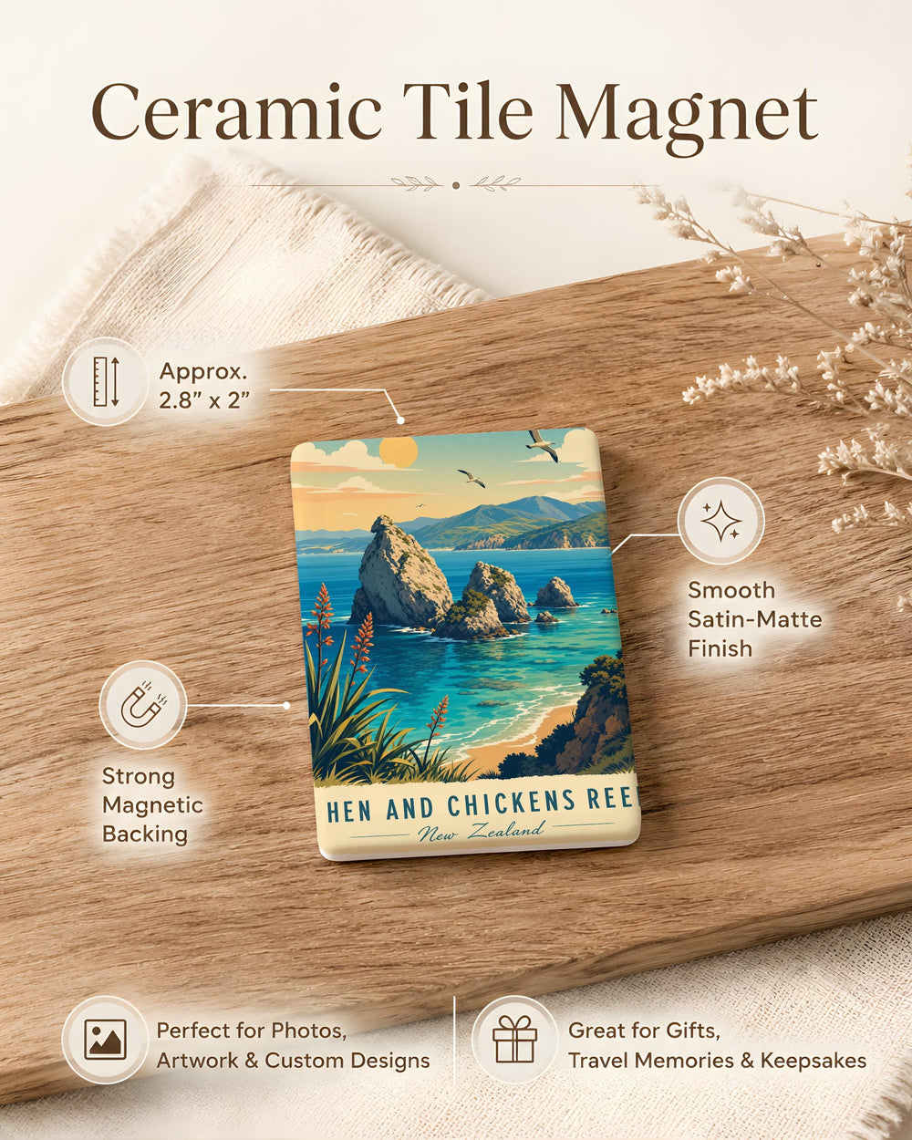 Hen and Chickens Reef Fridge Magnet, Coastal Rock Formation Souvenir Magnet, Seaside Landmark Kitchen Decor Magnet