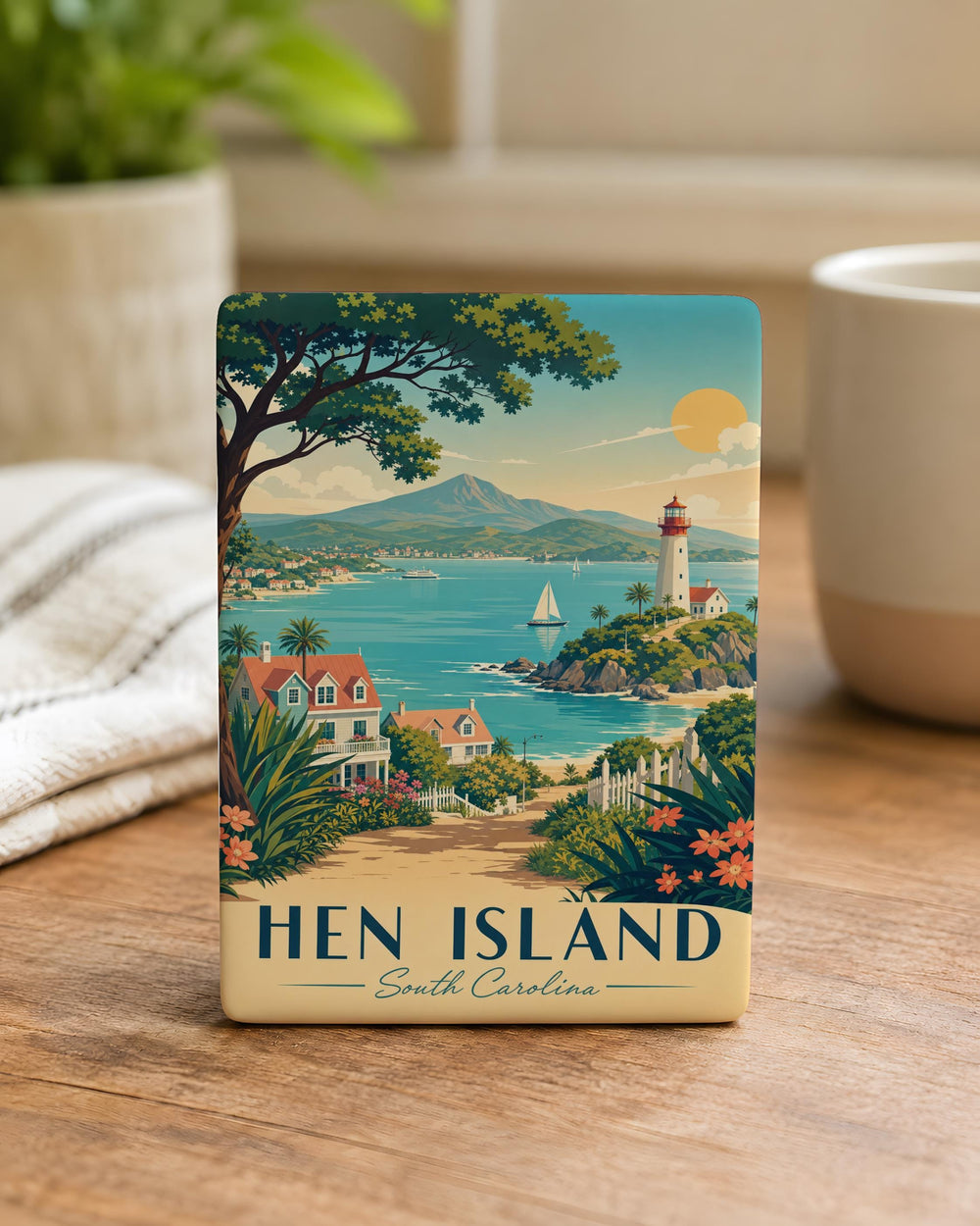 Hen Island Fridge Magnet, Island Chicken Hen Theme Souvenir Magnet, Coastal Island Farm Animal Magnet