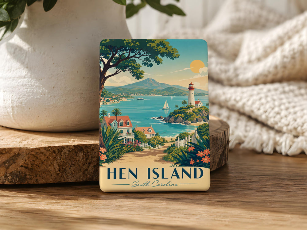 Hen Island Fridge Magnet, Island Chicken Hen Theme Souvenir Magnet, Coastal Island Farm Animal Magnet