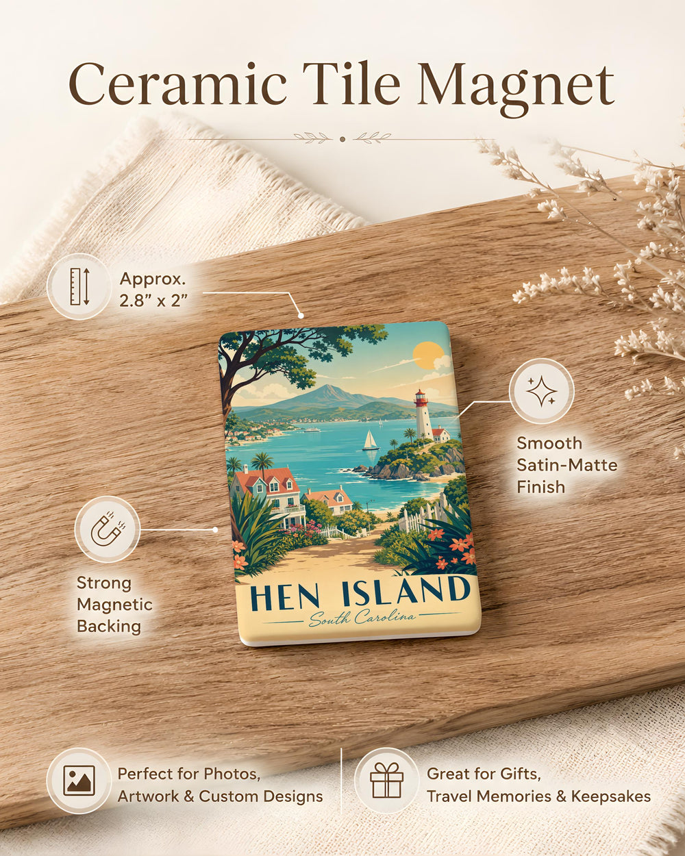 Hen Island Fridge Magnet, Island Chicken Hen Theme Souvenir Magnet, Coastal Island Farm Animal Magnet