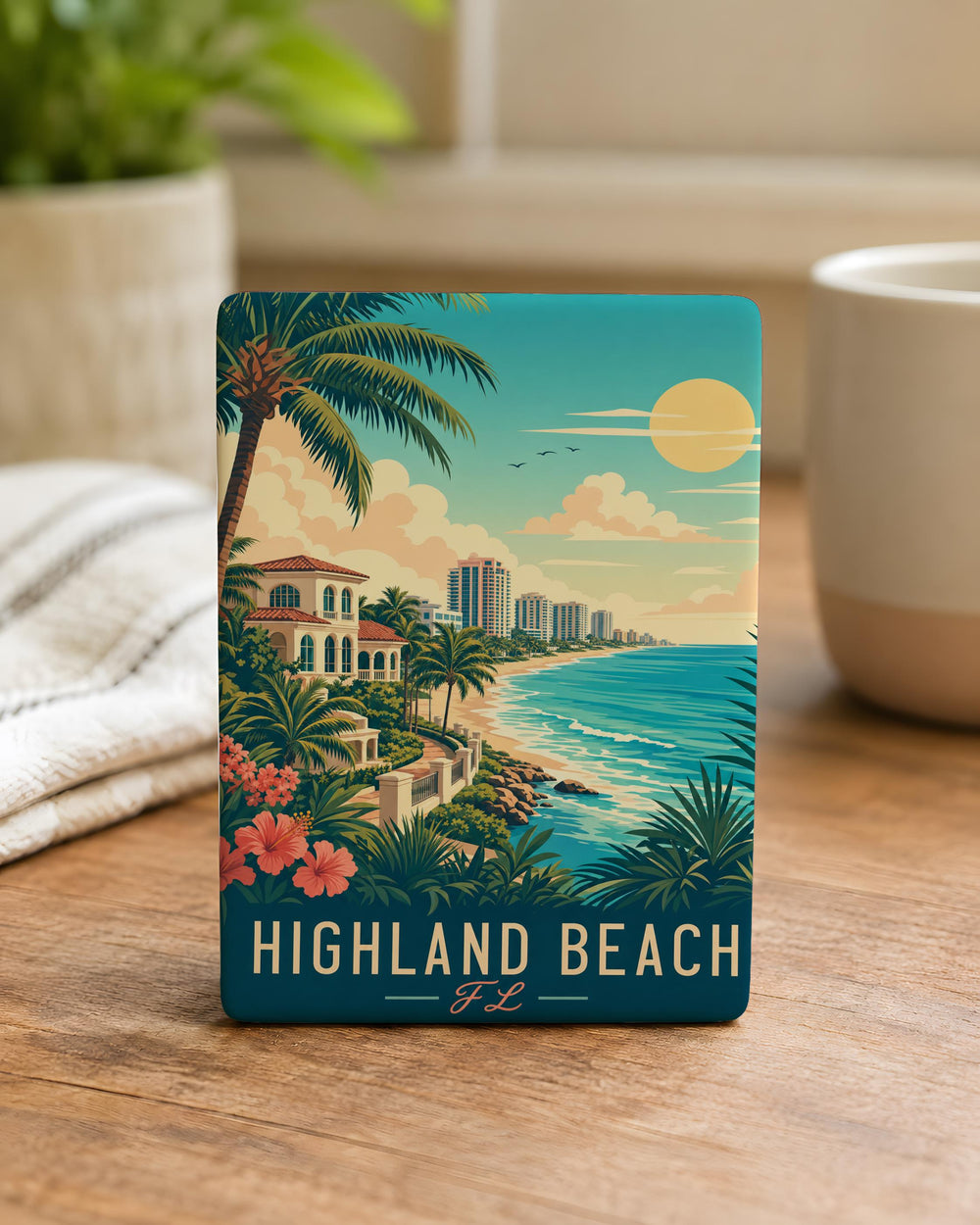 Highland Beach FL Fridge Magnet, Florida Coastal Town Souvenir Magnet, Beach Vacation Travel Keepsake Gift
