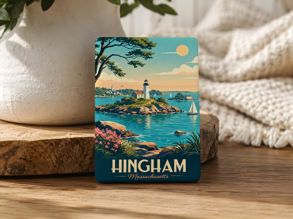 Hingham Harbor Islands Fridge Magnet, Hingham Massachusetts Coastal Harbor and Island Scene Souvenir Magnet