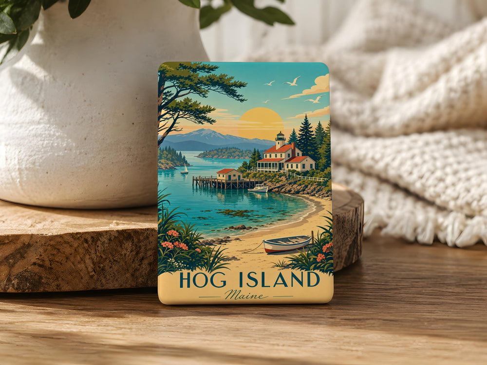 Hog Island Fridge Magnet, Island Souvenir Magnet, Coastal Travel Keepsake, Beach House Kitchen Decor, Vacation Memento Gift