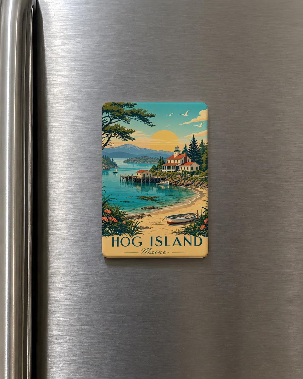 Hog Island Fridge Magnet, Island Souvenir Magnet, Coastal Travel Keepsake, Beach House Kitchen Decor, Vacation Memento Gift