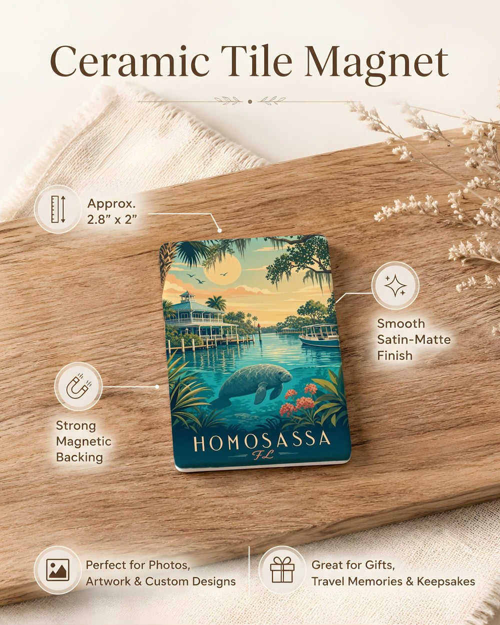 Homosassa Florida Fridge Magnet, Homosassa FL Souvenir Magnet, Florida Travel Gift, Coastal Town Keepsake Magnet