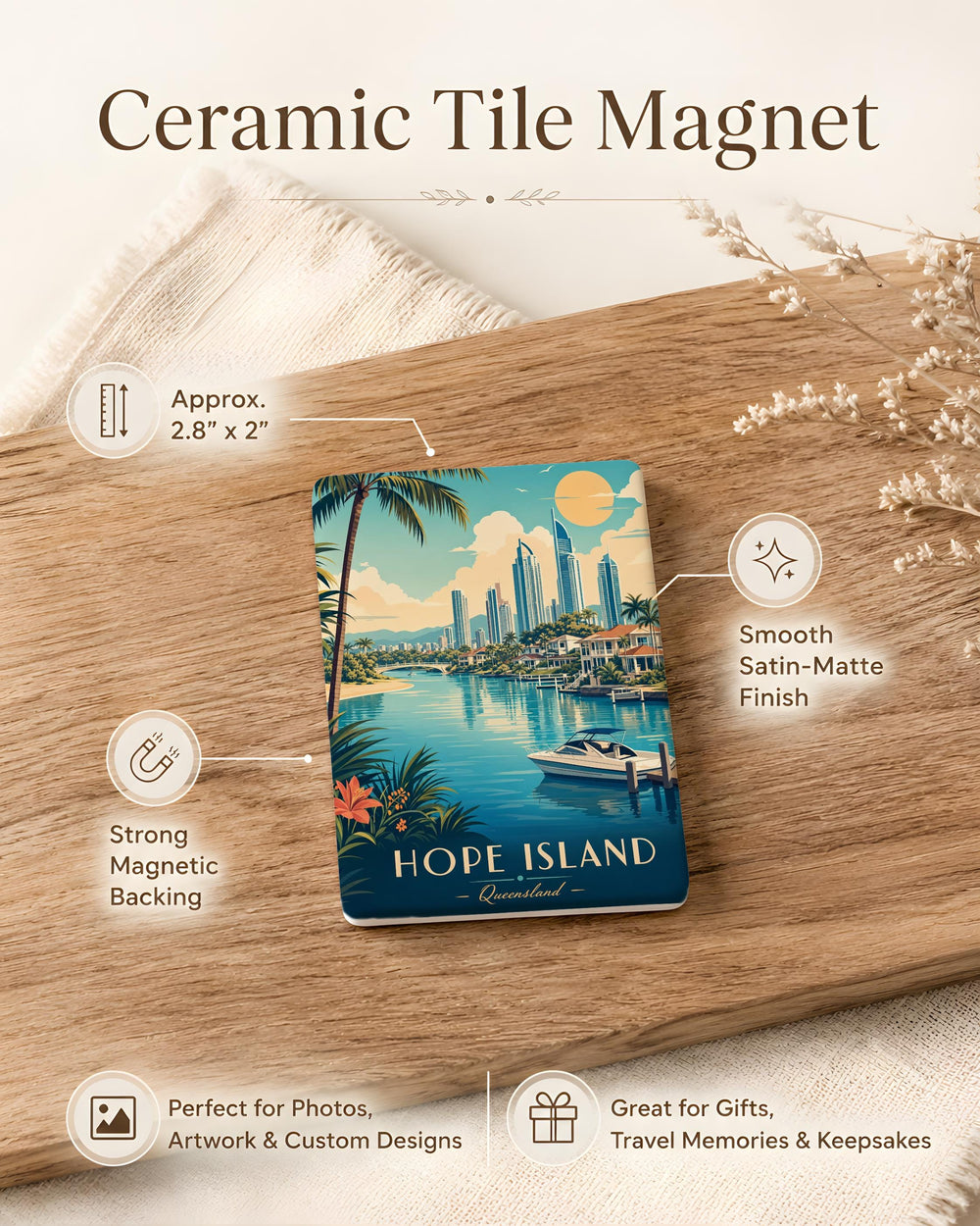 Hope Island Fridge Magnet, Hope Island Souvenir Magnet, Coastal Island Travel Keepsake, Island Landmark Refrigerator Magnet